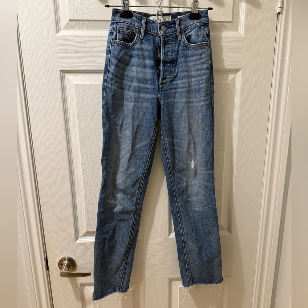Denim Forum Women's Blue Distressed Straight-Leg Jeans